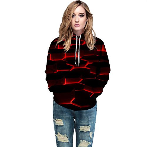 

Women's Active / Street chic Hoodie - Geometric / Color Block / 3D Red L