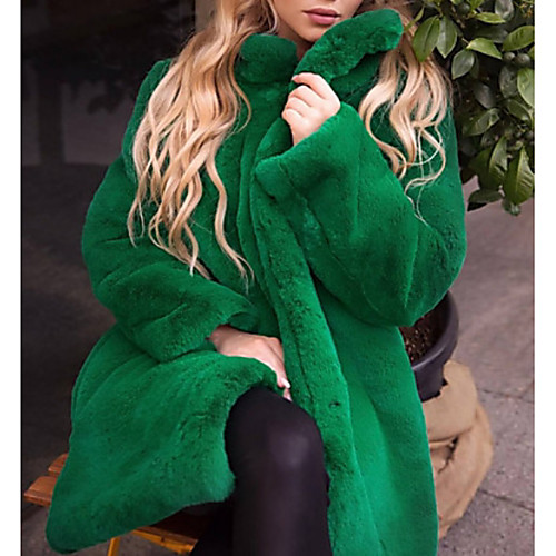 

Women's Daily Street chic Winter Long Faux Fur Coat, Solid Colored Stand Long Sleeve Faux Fur Black / Yellow / Green