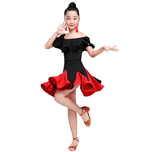 

Kids' Dancewear Outfits Girls' Performance / Theme Party Milk Fiber Wave-like / Split Joint / Gore Short Sleeve Skirts / Top / Shorts