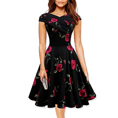 

Women's A Line Dress - Floral Blue Red S M L XL