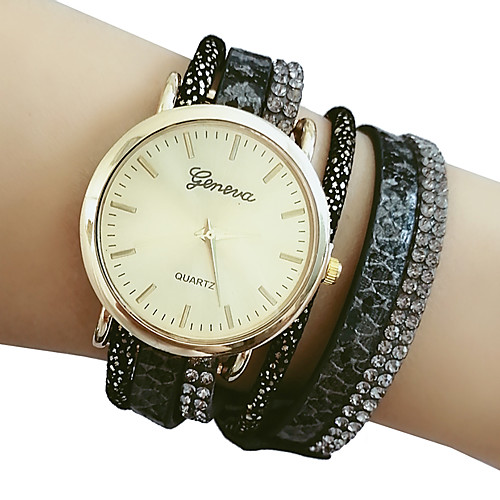 

Women's Bracelet Watch Casual Elegant Black PU Leather Chinese Quartz Black Casual Watch Large Dial 1 pc Analog One Year Battery Life