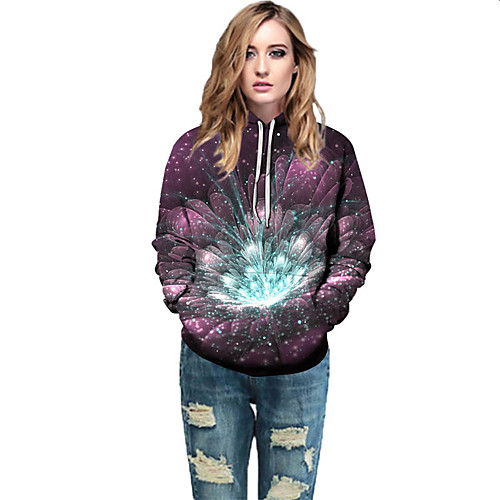 

Women's Active / Street chic Hoodie - Geometric / Color Block / 3D Rainbow L