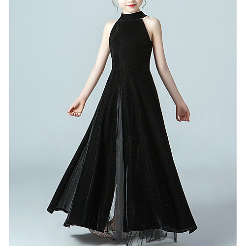 

A-Line Crew Neck Floor Length Poly&Cotton Blend Junior Bridesmaid Dress with Split Front