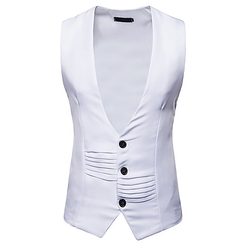 

Men's Vest, Solid Colored V Neck Polyester Black / White / Gray