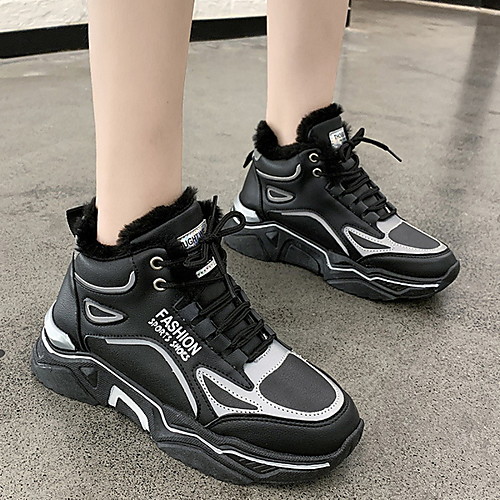 

Women's Athletic Shoes Flat Heel Round Toe PU Running Shoes Winter Black / White