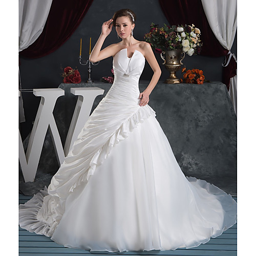 

Ball Gown Strapless Court Train Organza / Taffeta Strapless Made-To-Measure Wedding Dresses with Crystals / Pick Up Skirt / Ruched 2020
