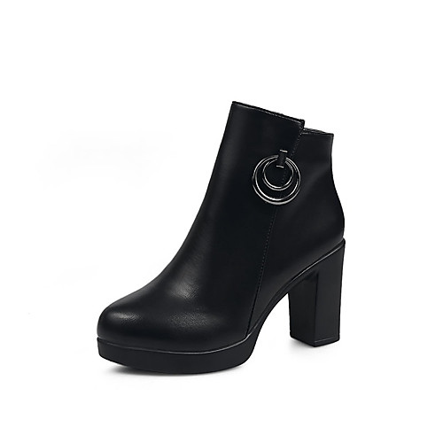 

Women's Boots Chunky Heel Round Toe PU Booties / Ankle Boots Minimalism Winter Black / Gray