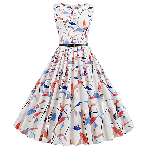 

Women's Daily Dress Vintage Basic Swing Dress - Floral Print White S M L XL