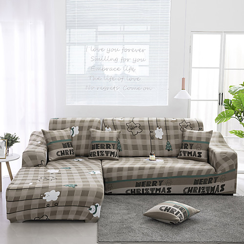 

Cartoon Cloud Plaid Print Dustproof All-powerful Slipcovers Stretch Sofa Cover Super Soft Fabric Couch Cover with One Free Pillow Case