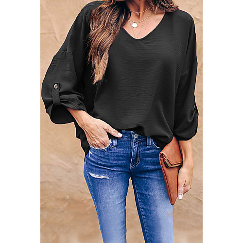 

Women's Daily Basic Blouse - Solid Colored Pleated Black