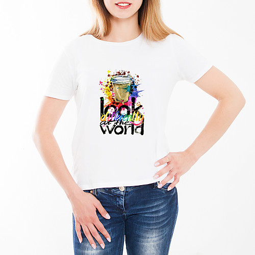 

Women's Daily Going out Basic T-shirt - Cartoon / Letter Print White