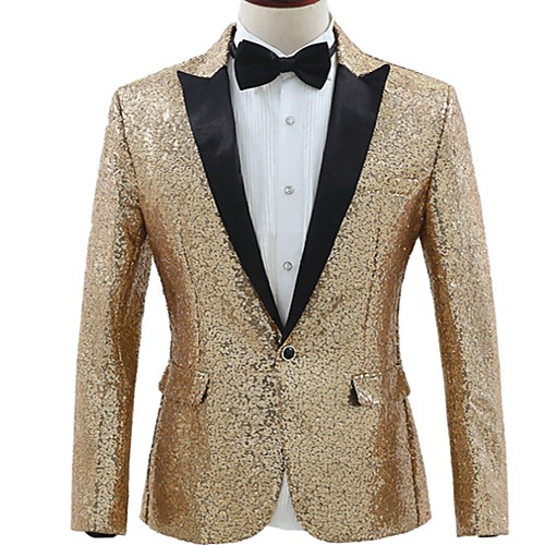 

Men's Blazer, Solid Colored Notch Lapel Polyester Gold / Silver