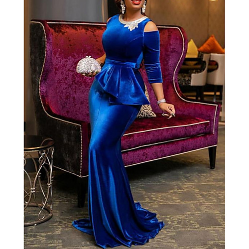 

Women's Kentucky Derby Cocktail Party New Year Birthday Sexy Elegant Maxi Slim Sheath Dress - Solid Colored Cut Out Formal Style Ruched Wine Blue S M L XL