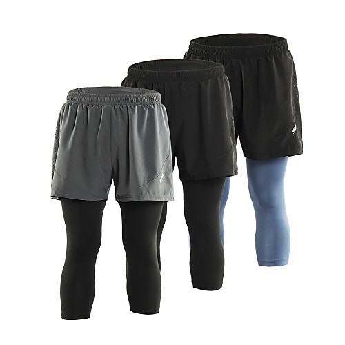 

Arsuxeo Men's Running Cropped Pants Running Shorts With Tights Spandex Sports Pants / Trousers Bottoms Running Fitness Quick Dry Sweat-wicking Solid Color Black Light Blue BlackGray / Stretchy