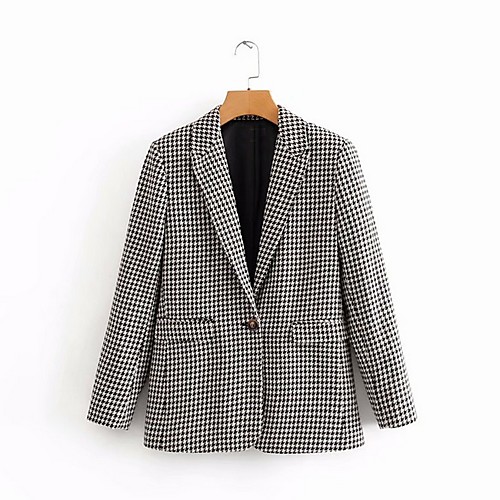 

Women's Blazer, Houndstooth Notch Lapel Polyester White