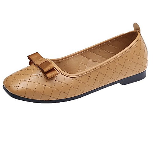

Women's Flats Low Heel Square Toe PU Fall Black / Dark Brown / Beige