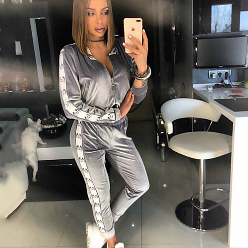 

Women's 2-Piece Full Zip Velour Tracksuit Sweatsuit Jogging Suit 2pcs Running Fitness Jogging Windproof Breathable Soft Sportswear Athletic Clothing Set Long Sleeve Activewear Micro-elastic Regular