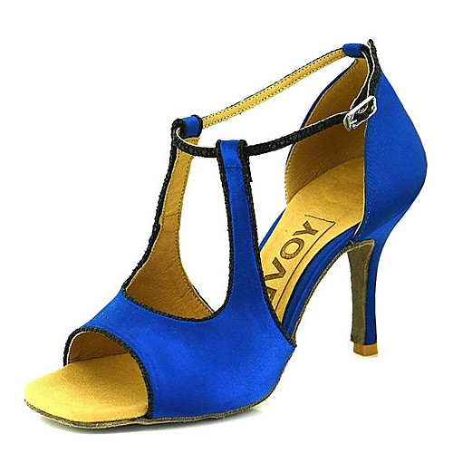 

Women's Dance Shoes Satin Latin Shoes Buckle Heel Slim High Heel Blue