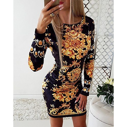 

Women's Bodycon Dress - Floral Black S M L XL