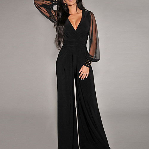 

Women's Black Slim Jumpsuit Onesie, Solid Colored S M L