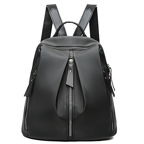 

Large Capacity Oxford Zipper Commuter Backpack Solid Color Daily Black / Khaki