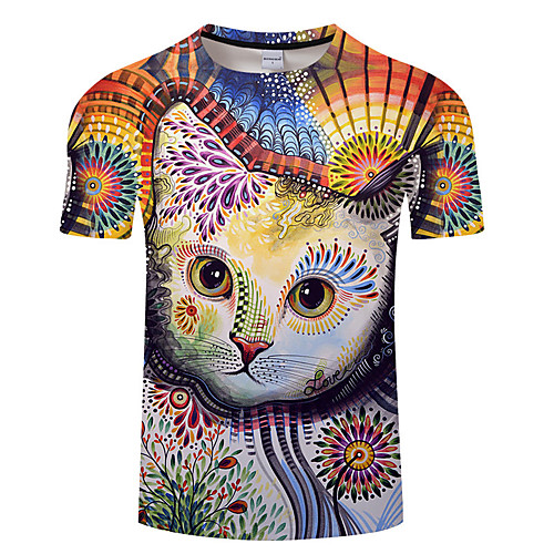 

Men's 3D Tie Dye Print T-shirt Street chic Exaggerated Daily Holiday Round Neck Rainbow / Short Sleeve / Animal