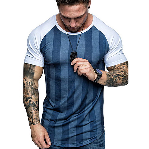 

Men's Daily T-shirt - Striped Royal Blue