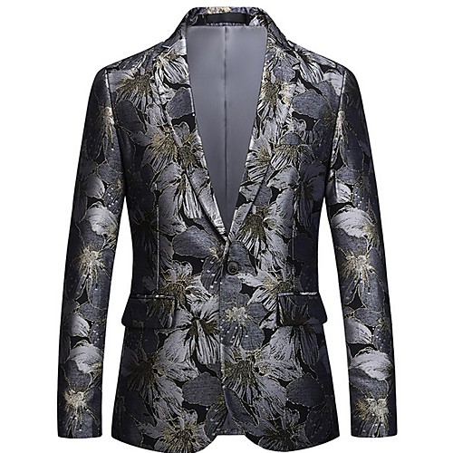 

Men's Blazer, Floral Notch Lapel Polyester Gray