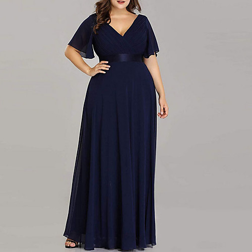 

A-Line Plunging Neck Floor Length Chiffon Bridesmaid Dress with Ruching / Open Back