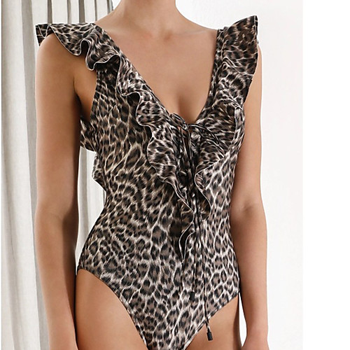 

Women's Basic Black Camel High Waist One-piece Swimwear - Leopard S M L Black