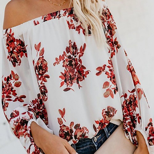 

Women's Daily Going out Basic Shirt - Floral Print White