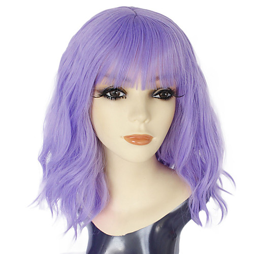 

Synthetic Wig Water Wave Neat Bang Wig Medium Length Light Blonde Blue Purple Synthetic Hair 14inch Women's Odor Free Cosplay Adjustable Blonde Blue Purple / Heat Resistant