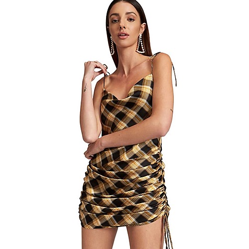 

Women's Elegant Sheath Dress - Plaid Yellow S M L
