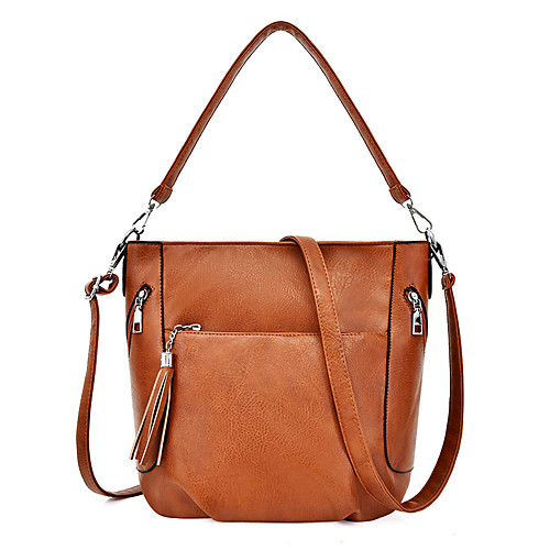 

Women's Tassel Faux Leather / PU Top Handle Bag Solid Color Black / Brown / Wine