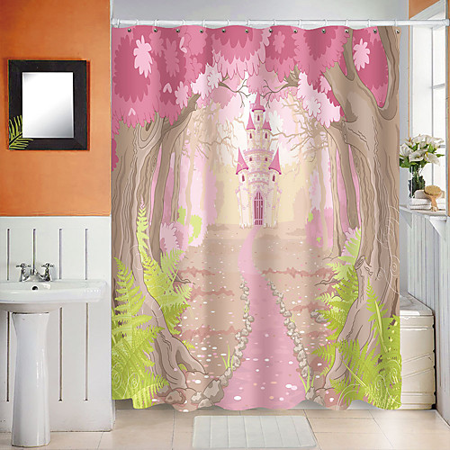

занавески для душа с крючками розовый замок полиэстер новинка ткань водонепроницаемая занавеска для ванной для ванной