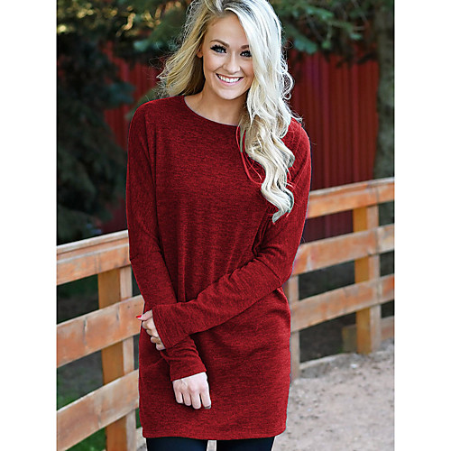 

Women's Solid Colored Long Sleeve Pullover Sweater Jumper, Jewel Neck Fall Black / Blue / Red S / M / L