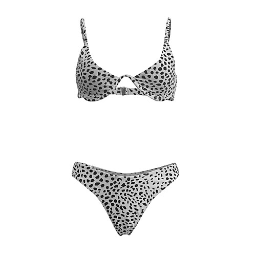 

Women's Basic White Underwire Cheeky Bikini Swimwear - Polka Dot Leopard Backless Print S M L White