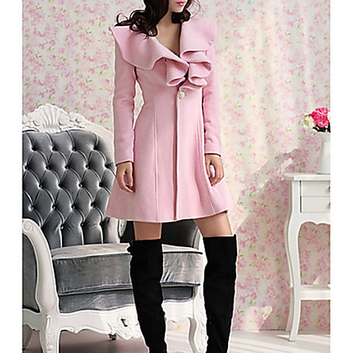 

Women's Party / Going out Street chic Fall & Winter Long Coat, Solid Colored Turndown Long Sleeve Wool / Cotton / Polyester Black / Red / Blushing Pink / Sexy