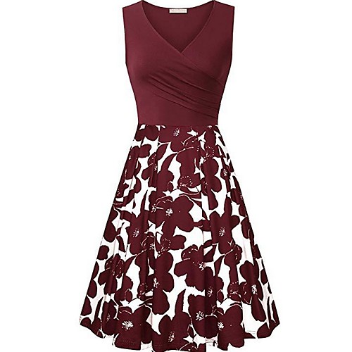 

Women's A Line Dress - Floral Black Wine Blue S M L XL