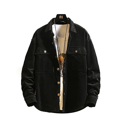 

Men's Daily Regular Jacket, Solid Colored Turndown Long Sleeve Polyester Black / Khaki