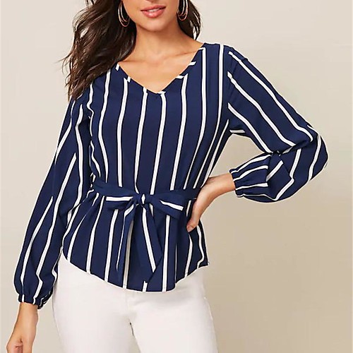 

Women's Daily Street chic Shirt - Striped Blue