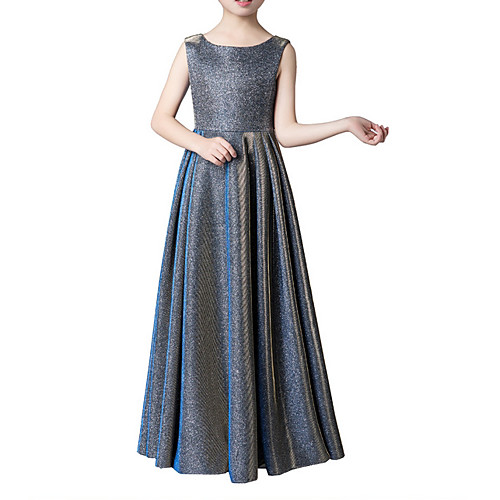 

A-Line Jewel Neck Floor Length Poly&Cotton Blend Junior Bridesmaid Dress with Side Draping