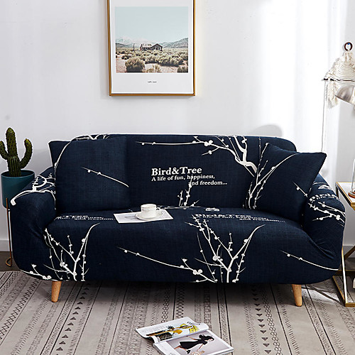 

Navy Wintersweet Print Dustproof All-powerful Slipcovers Stretch Sofa Cover Super Soft Fabric Couch Cover with One Free Pillow Case