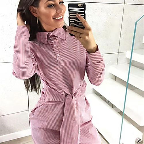 

Women's Daily Shirt - Striped Blushing Pink