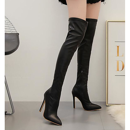 

Women's Boots Over-The-Knee Boots Stiletto Heel Pointed Toe PU Over The Knee Boots Fall & Winter Black