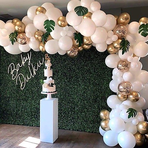 

DIY Balloon Arch & Garland kit, Party Balloons Decoration Set, Gold Confetti & White & Transparent Balloons for Baby Shower, Wedding, Birthday, Graduation, Anniversary Organic Party