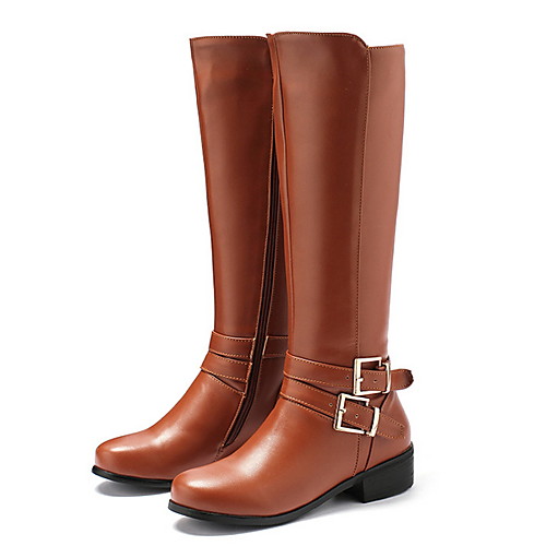

Women's Boots Flat Heel Round Toe PU Mid-Calf Boots Winter Black / Brown