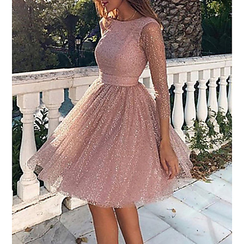 

Women's 2020 Blushing Pink Dress Elegant Sexy Spring Cocktail Party Going out Birthday Loose Skater Sweater Solid Colored Backless Mesh S M