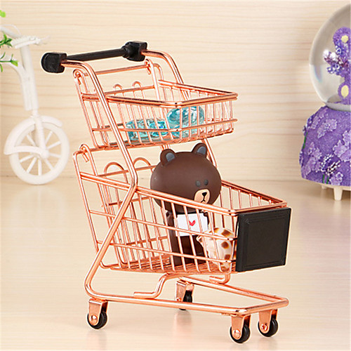 

Mini Supermarket Handcart Wheel Shopping Carts Toys Creative Double-deck Folding Shopping Cart Basket Toys for Children