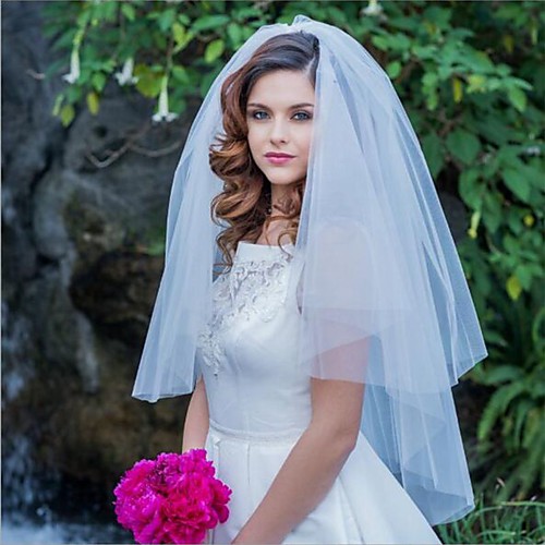 

Two-tier Classic & Timeless Wedding Veil Elbow Veils with Solid Tulle